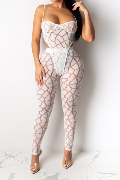 Geometric Sheer Mesh Bodysuit Set
