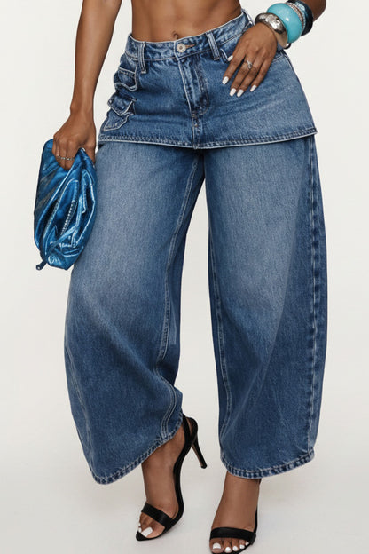 Skirt Overlay Wide Leg Baggy Jeans