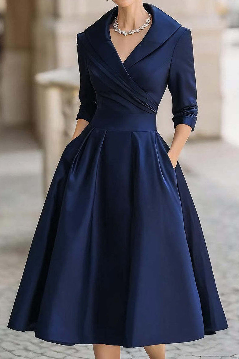 Solid Long Sleeve Waisted Midi Dress