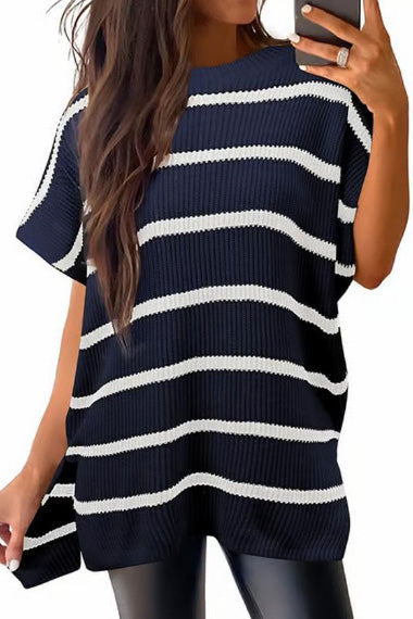 Short Sleeve Side Slit Oversized Sweater