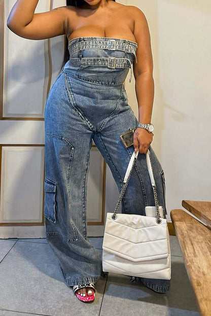 Hip Hop High Waist Denim Jumpsuit