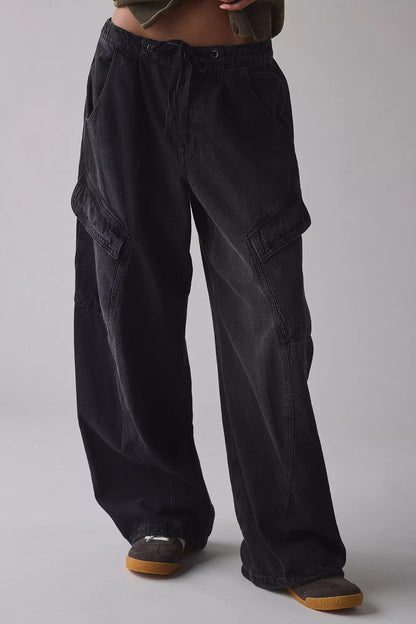 Drawstring Waist Baggy Cargo Jeans