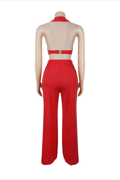 Oversized Eyelet Halter Crop Top & Pant Set