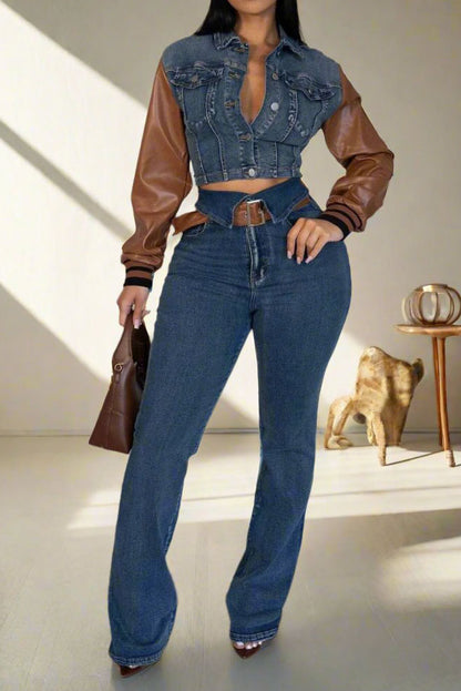 Leather Denim Set