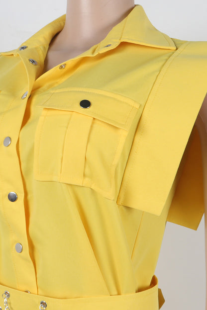 Solid Color Sleeveless Workwear Slit Dress Set