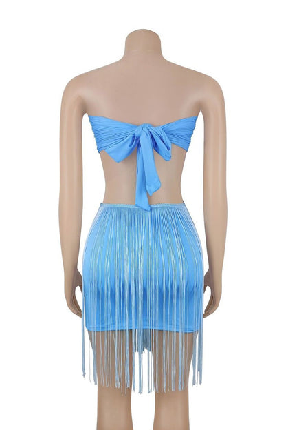 Strapless O-Ring Cutout Fringe Mini Dress