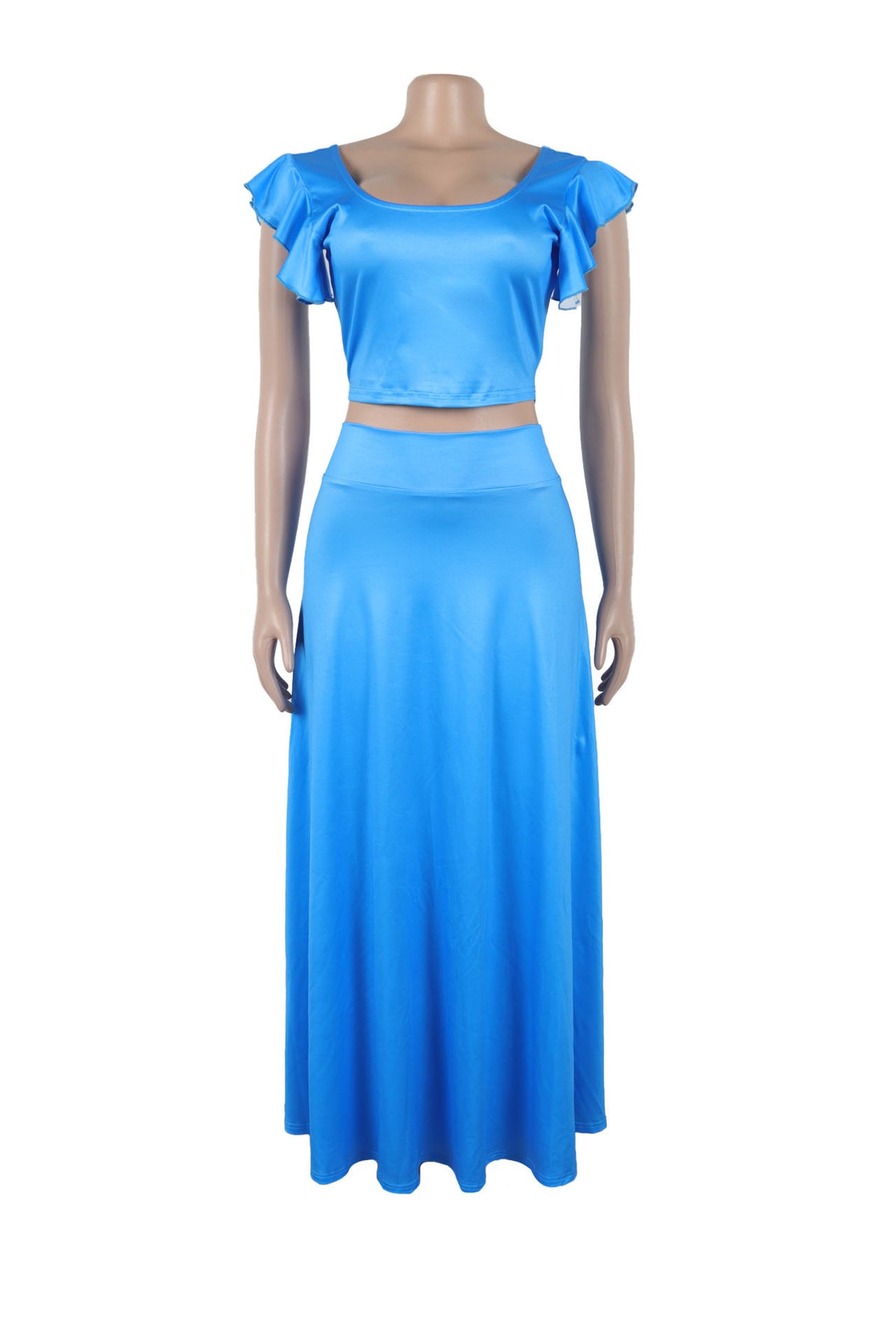 Elastic Solid Color Long Dress Two-Piece Set