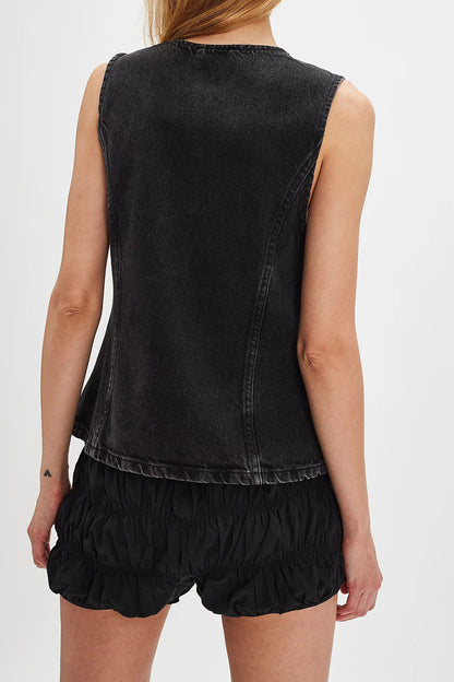 Slim Fit Buttoned Sleeveless Denim Vest