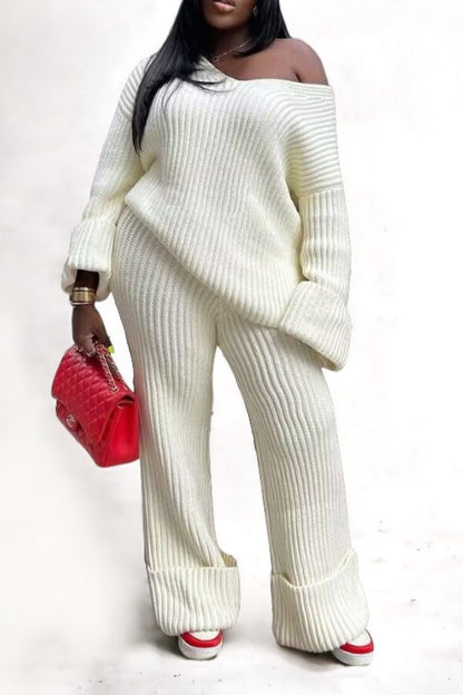 Solid Loose Knitted Two Piece Set