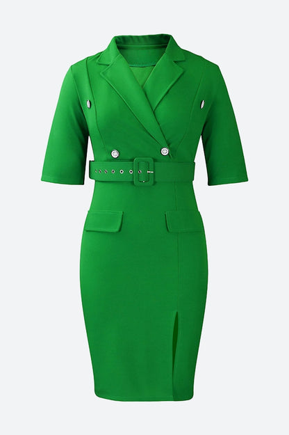 Solid Color Button Lapel Tight Dress
