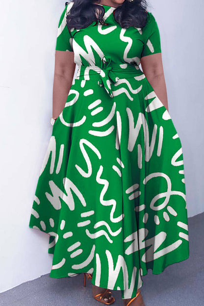 Tie-Waist Floral Print Short Sleeve Dress