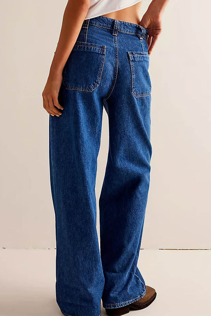 Washed Wide Leg Cuffed Jeans