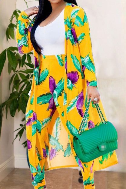 Printed Pants with Long Cardigan Set