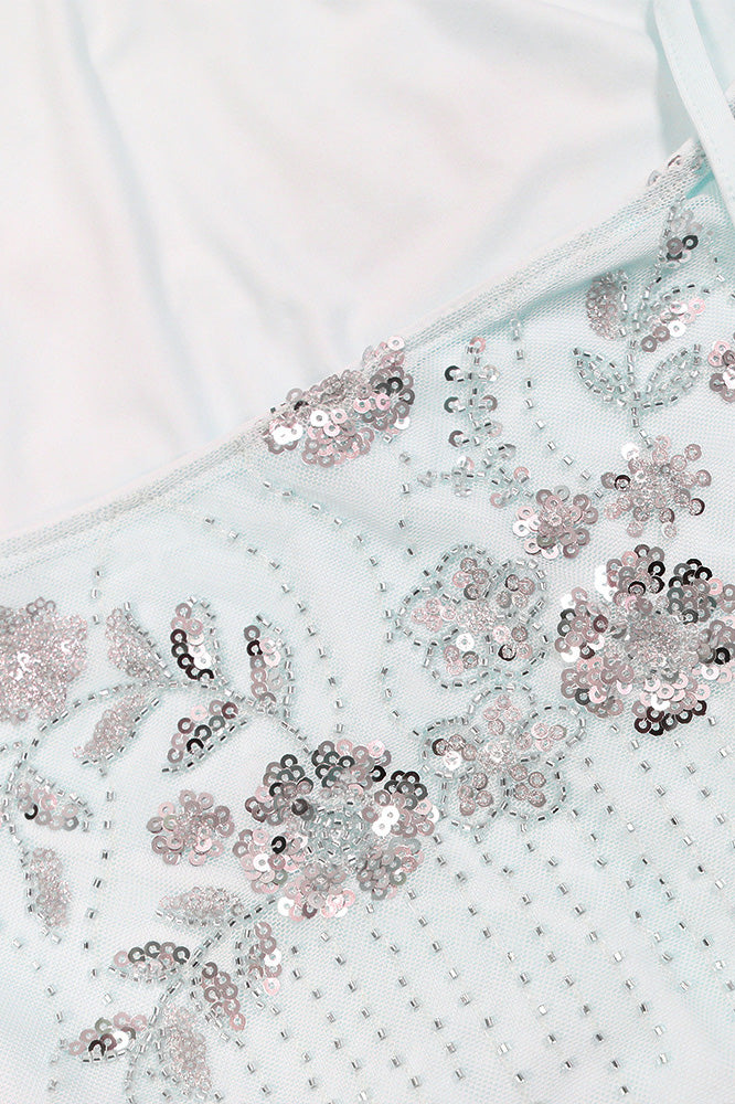Sequin Floral Halter Mermaid Maxi Dress