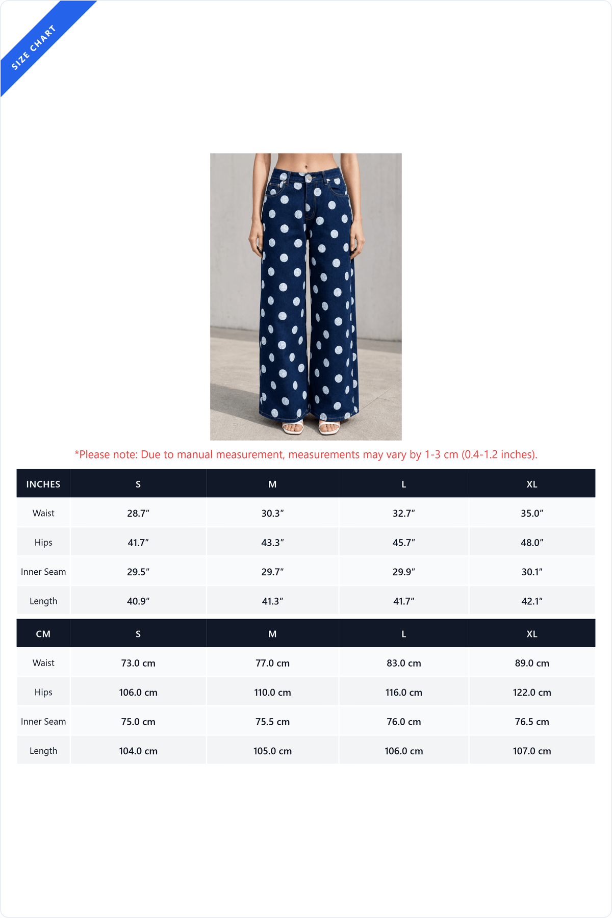 Non-Stretch Polka Dot Wide Leg Jeans