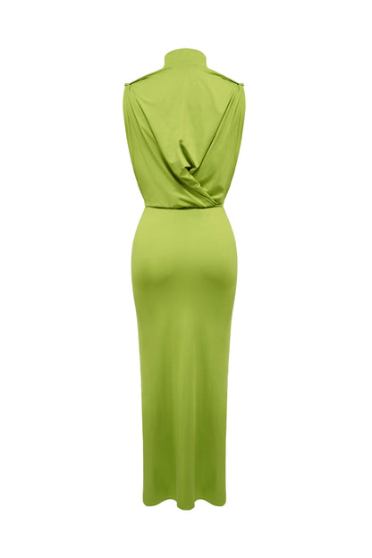 Mock Neck Cutout Ruched Maxi Dress