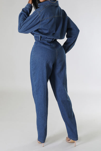 Stretch Denim Slim Fit Jumpsuit