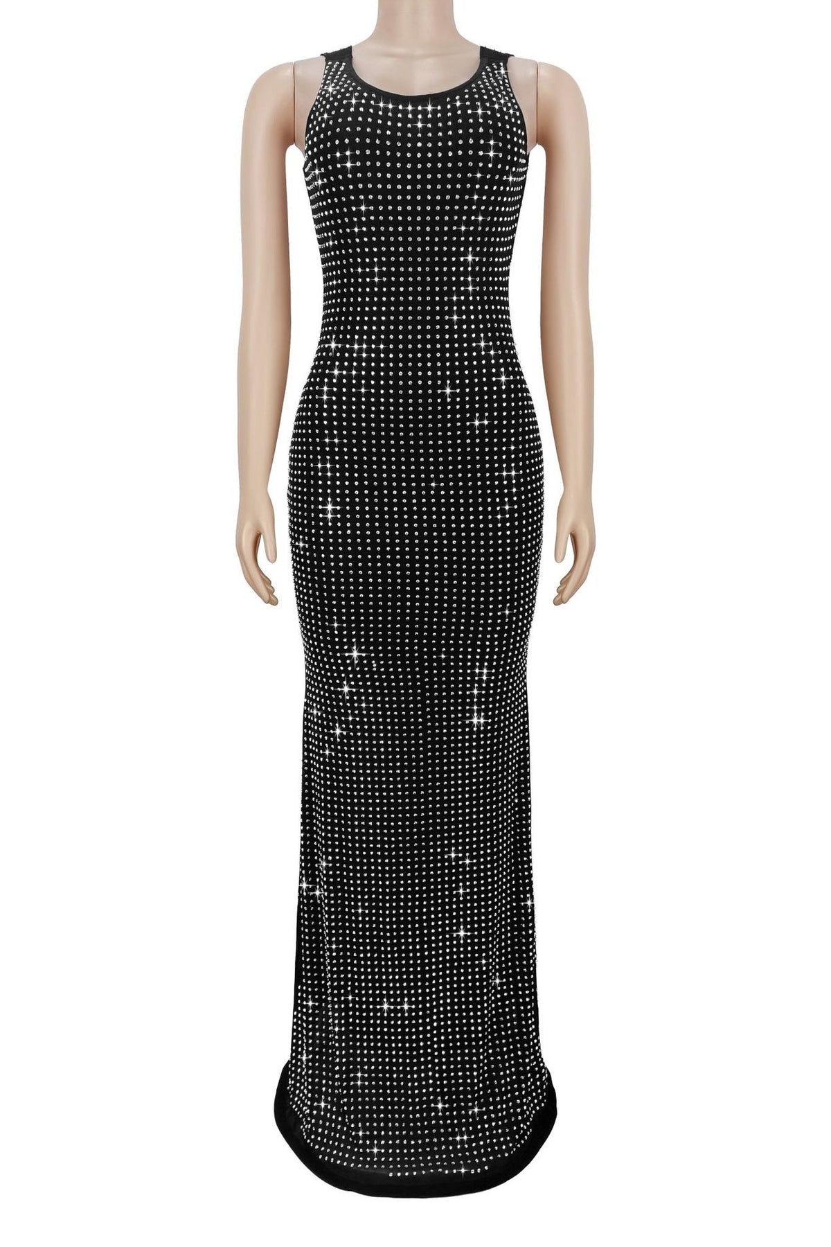 High-Waist Rhinestone Maxi Dress