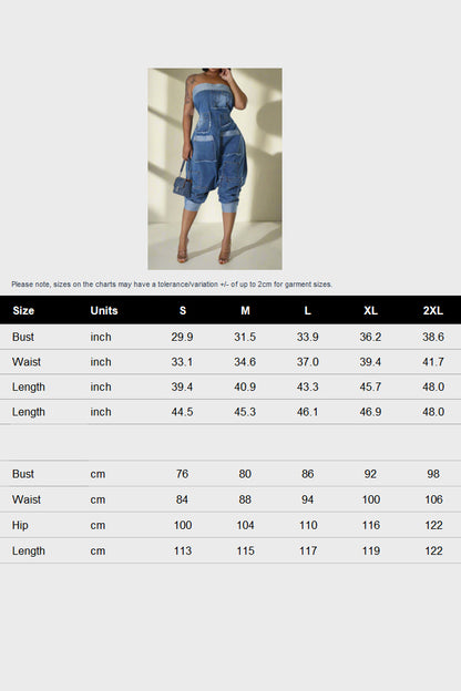 Denim Patchwork Bandeau Jumpsuit