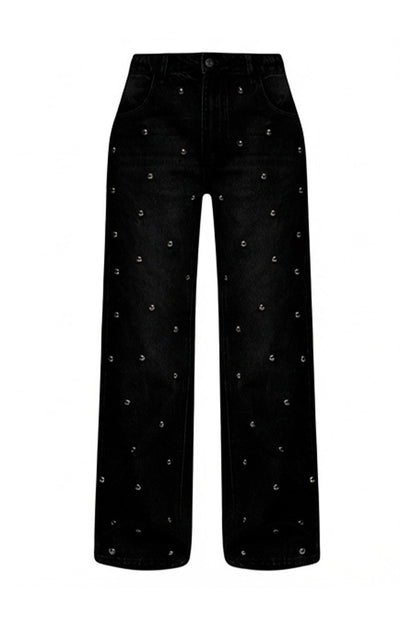 Studded High Waist Straight Leg Jeans