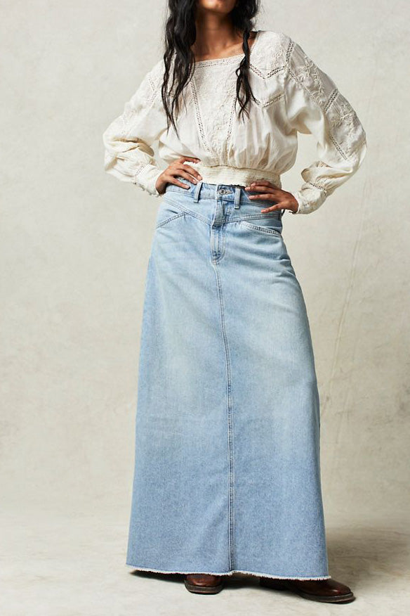 Loose Straight Denim Maxi Skirt