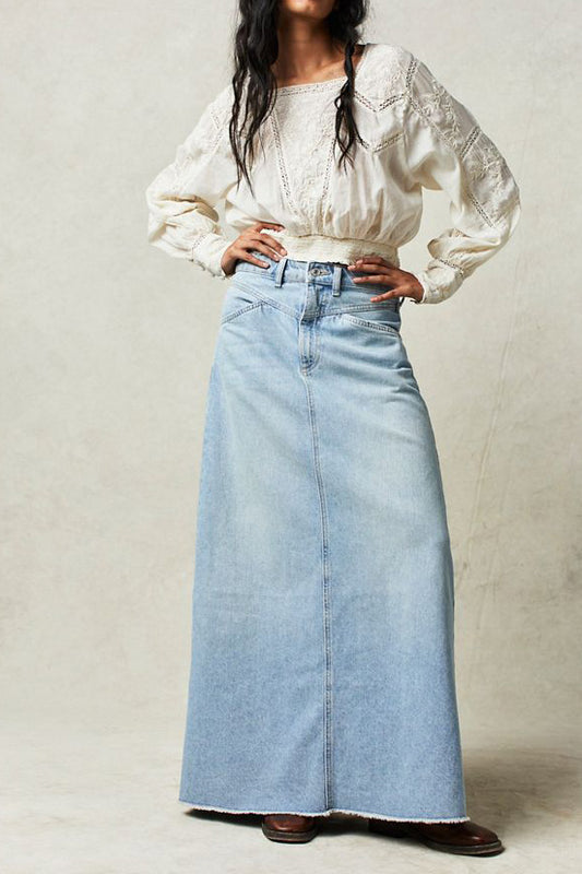 Loose Straight Denim Maxi Skirt