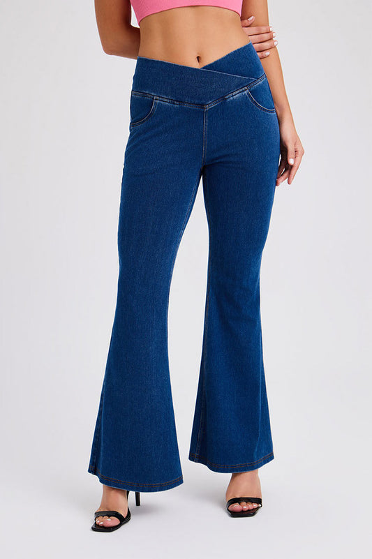Crossover Waist Stretch Flare Jeans