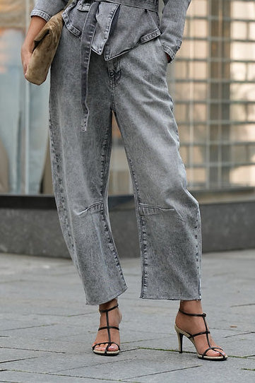 Washed Denim Mid Rise Pocket Jeans