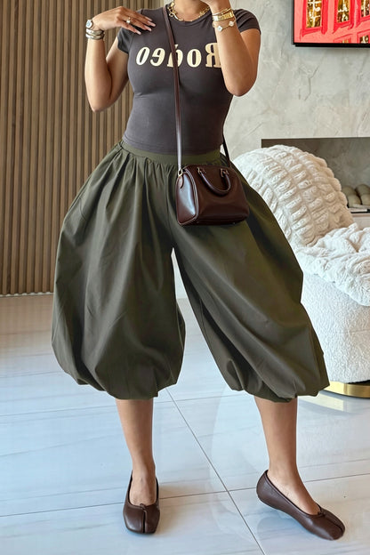 High Waist Pleated Balloon Capri Pants