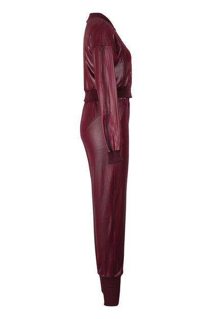 2-Piece Cutout Faux-Leather Bomber & Jogger Set