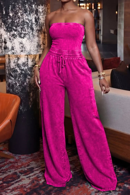 Mineral Wash Bandeau Cargo Jumpsuit
