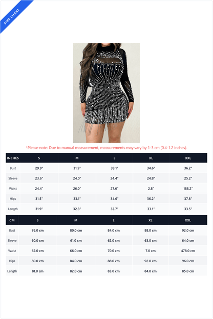 Glitzy Rhinestone Pearl Fringe Mini Dress