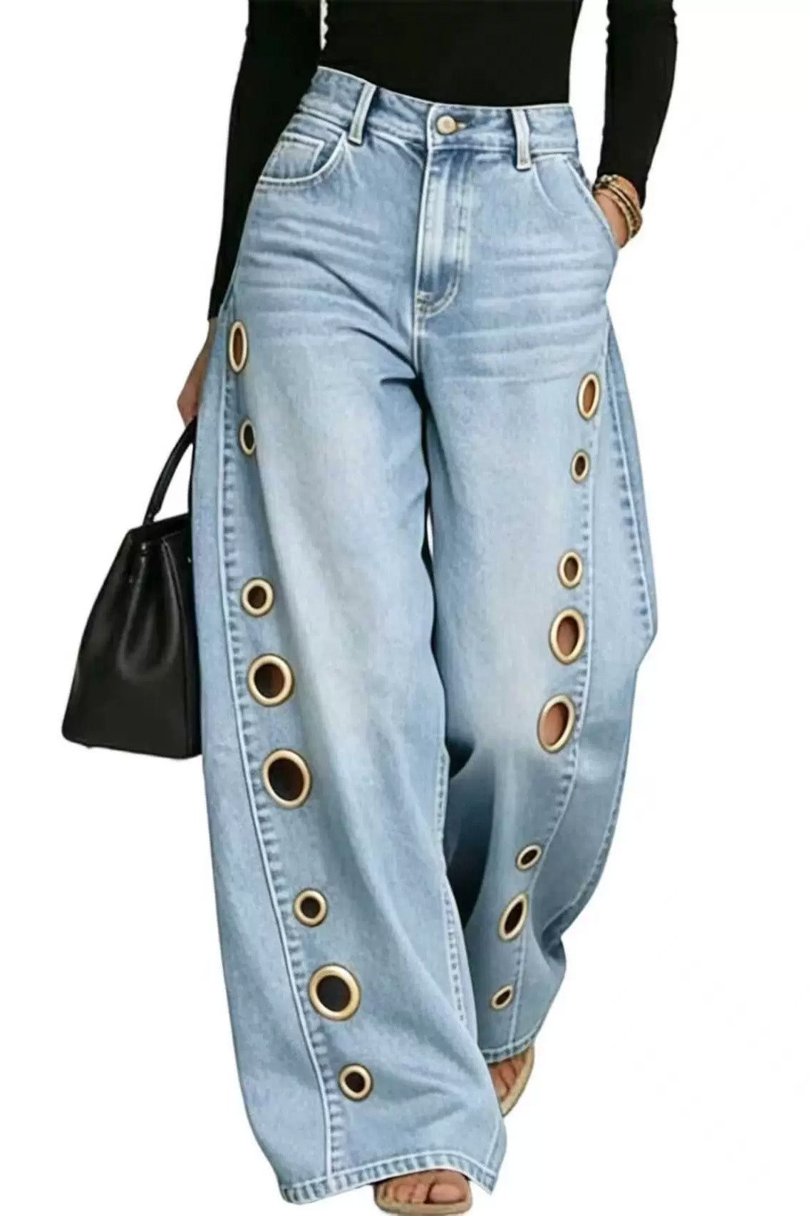 Statement Grommet Wide Leg Jeans