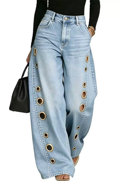 Statement Grommet Wide Leg Jeans