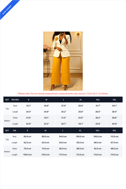 Floral Brooch Blazer Pleated Pants Set