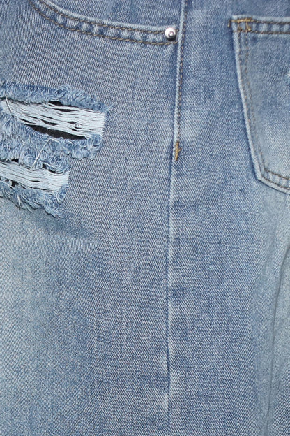 Double Denim Baggy Capri Jeans