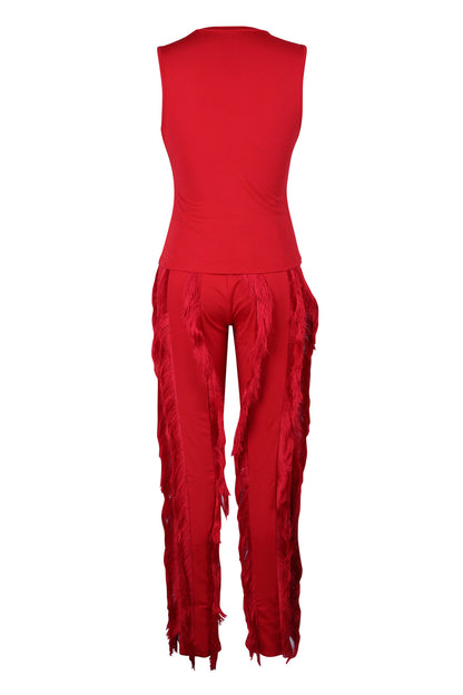 Fringe Pants Sleeveless Casual Two Piece Set