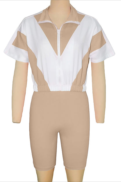 Color-Block Zip Crop Top & Biker Short Set