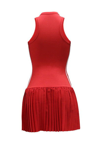 Sleeveless Round Neck Pleated Mini Dress