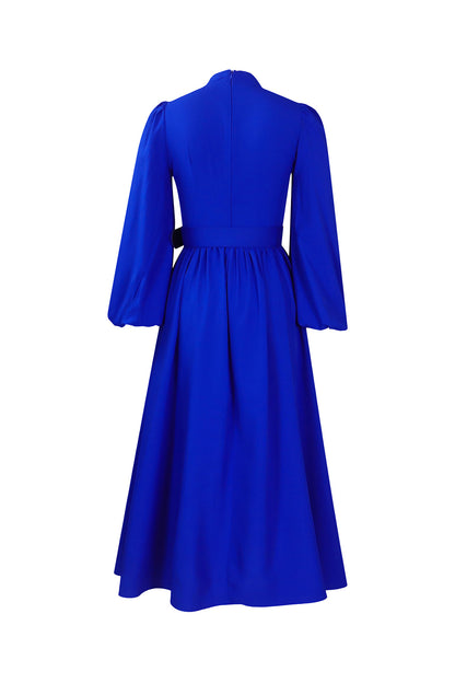 High Neck Puff Sleeve Evening Large Hem Dresses