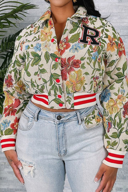 Cropped Tapestry Varsity Jacket