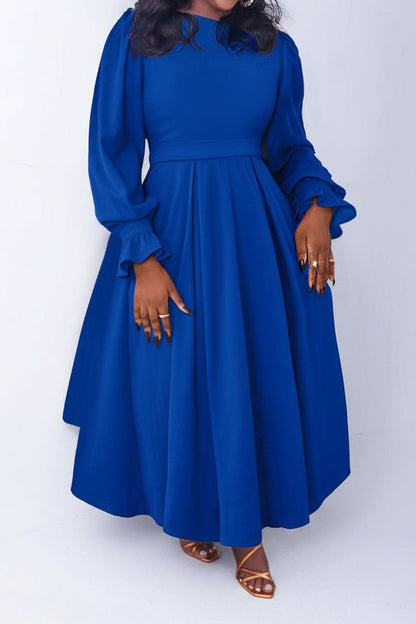 Plus Size Ruffle Cuff Pleated A-Line Midi Dress