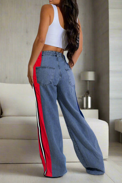 Wide Jeans with Wide Contrast Side Lines