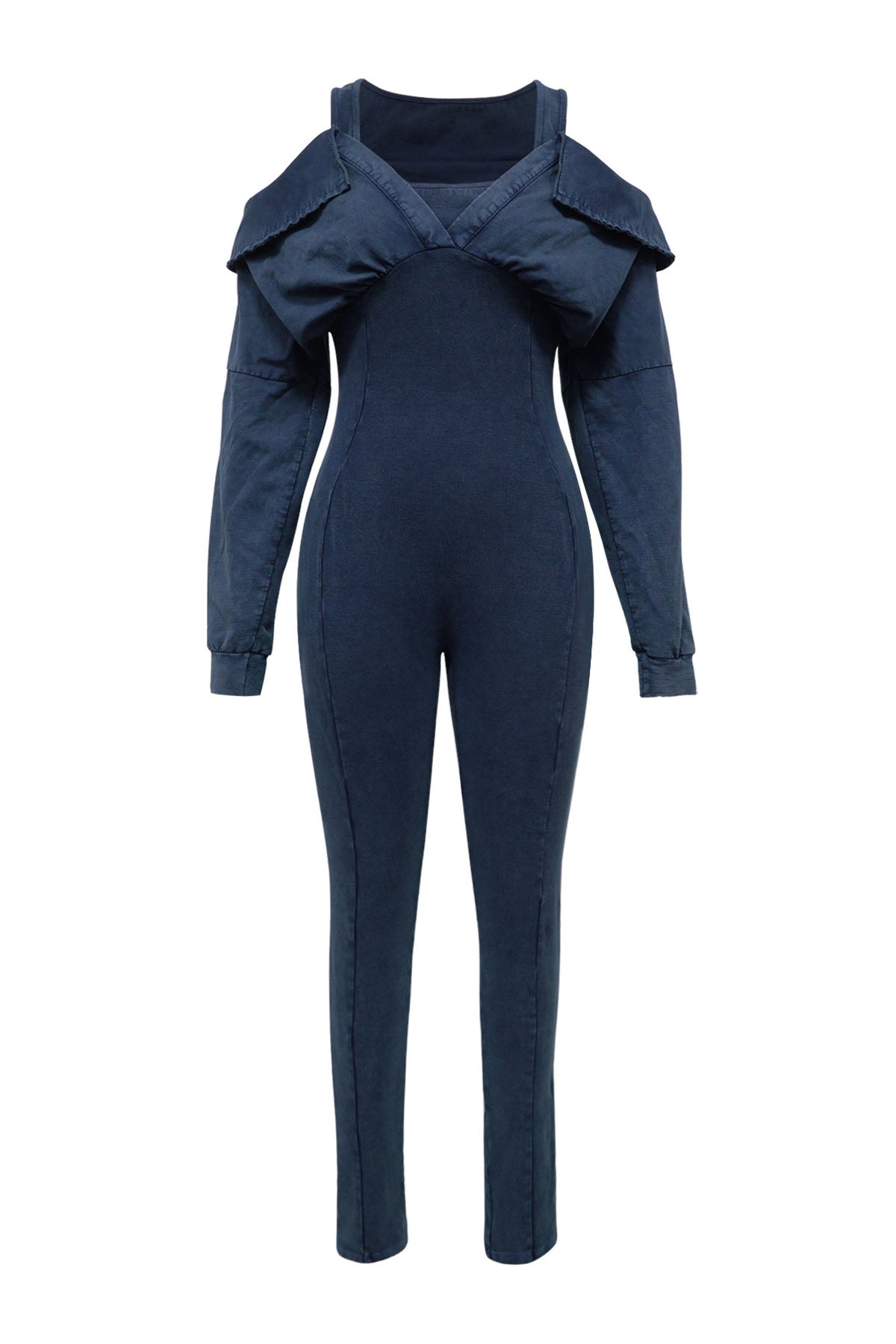 Off-Shoulder Mineral Wash Ribbed Jumpsuit