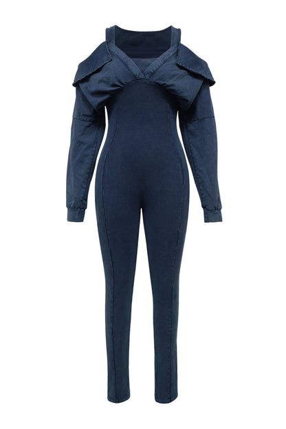 Off-Shoulder Mineral Wash Ribbed Jumpsuit
