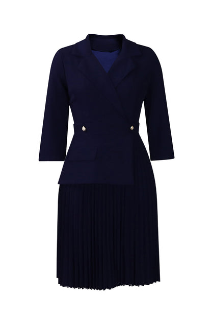 Pleated Blazer Collar Dress