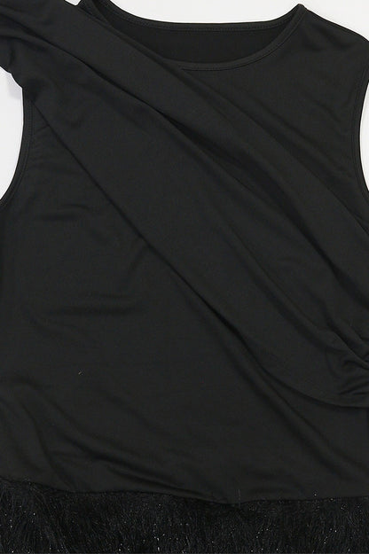 Sleeveless Round Neck Fuzzy Panel Maxi Dress