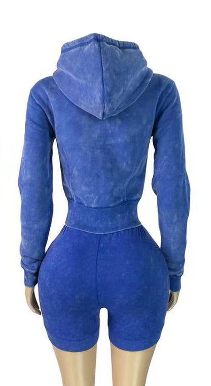 Mineral Wash Zip Hoodie & Shorts Set