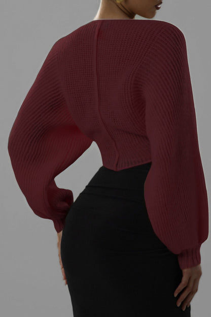 Knit V-Neck Long-Sleeve Top