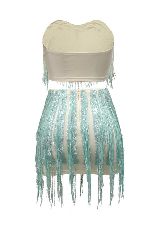 Strapless Top & Fringe Skirt Set